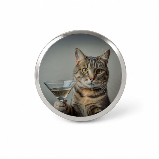 Cat Martini Glass Funny Novelty Hat Backpack Lapel Pin
