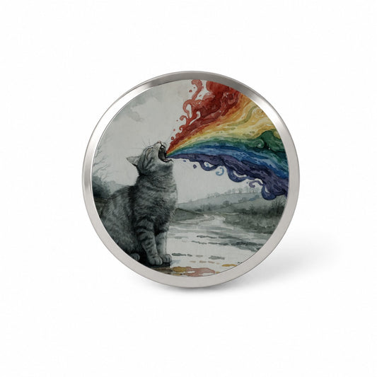 Cat Vomiting Rainbow Watercolor Novelty Hat Backpack Lapel Pin