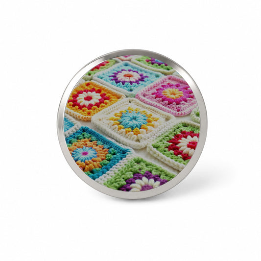 Colorful Crochet Granny Squares Novelty Hat Backpack Lapel Pin