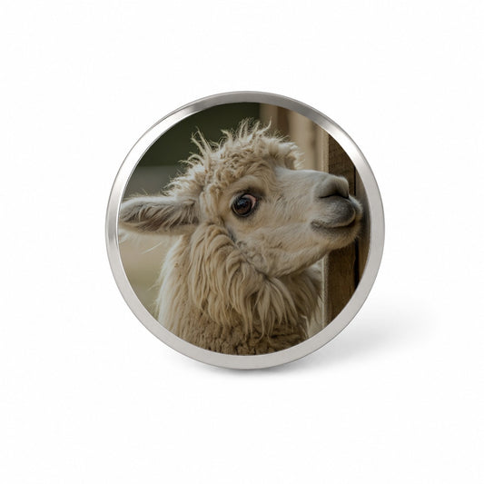 Curious Alpaca Close Up Novelty Hat Backpack Lapel Pin