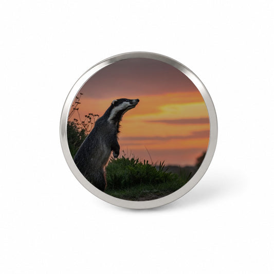 Curious Badger Sunset Scene Novelty Hat Backpack Lapel Pin