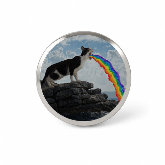 Funny Cat Rainbow Vomit Novelty Hat Backpack Lapel Pin