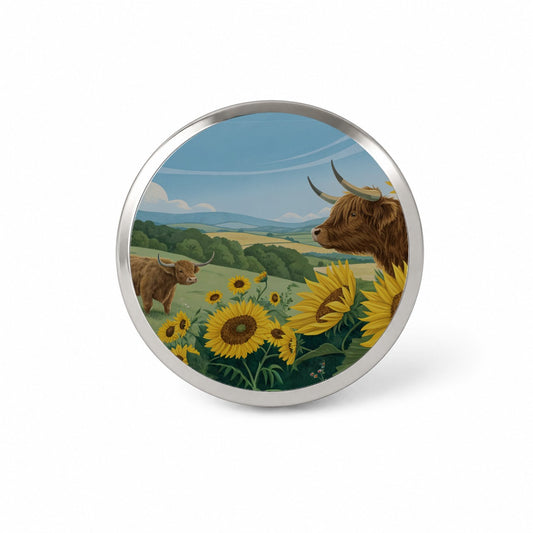 Highland Cows Sunflowers Field Novelty Hat Backpack Lapel Pin