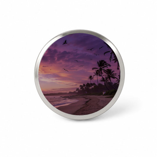 Purple Sunset On Beach Novelty Hat Backpack Lapel Pin