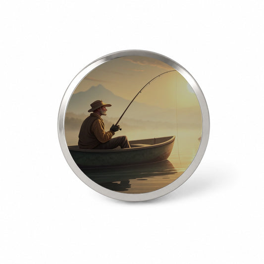 Relaxed Fisherman Lake Sunrise Novelty Hat Backpack Lapel Pin