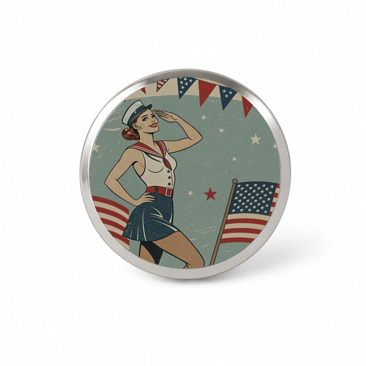 Retro Patriotic Pinup Style USA America Novelty Hat Backpack Lapel Pin