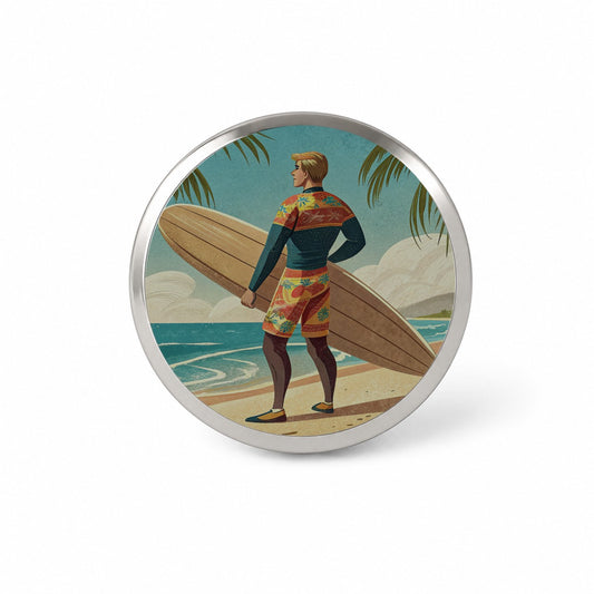 Retro Surfer Beach Scene Novelty Hat Backpack Lapel Pin