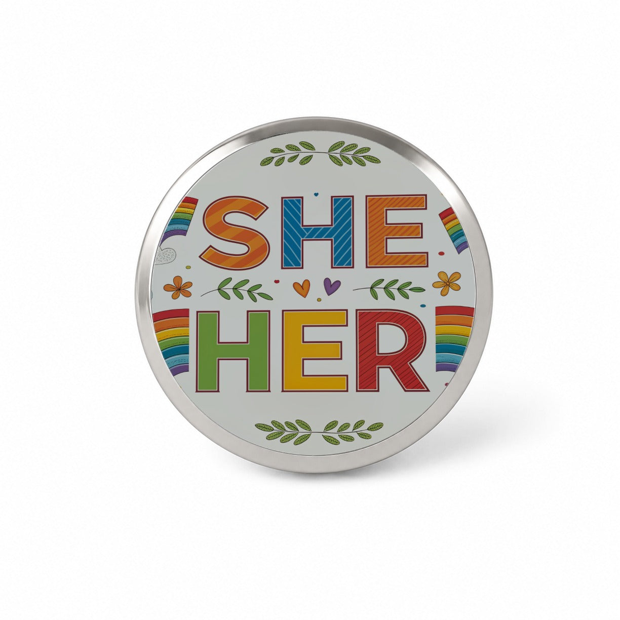 She Her Rainbow Pride Novelty Hat Backpack Lapel Pin