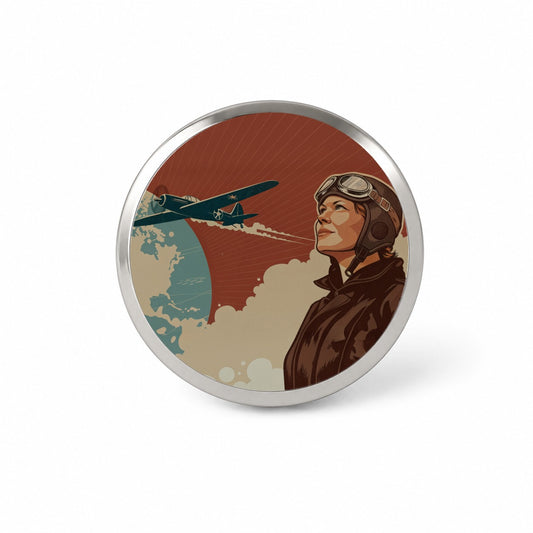 Vintage Amelia Earhart Aviation Travel Novelty Hat Backpack Lapel Pin