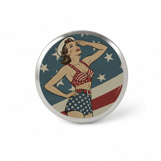 Vintage American Flag Pinup Woman Novelty Hat Backpack Lapel Pin