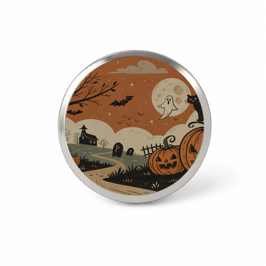 Vintage Pumpkin Halloween Scene Novelty Hat Backpack Lapel Pin
