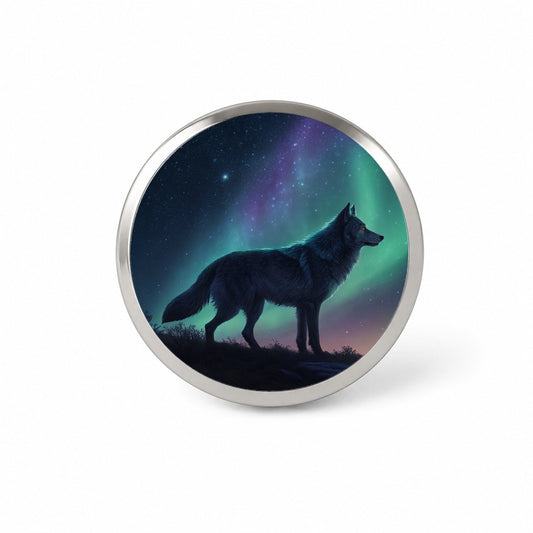 Wolf Beneath Aurora Borealis Novelty Hat Backpack Lapel Pin