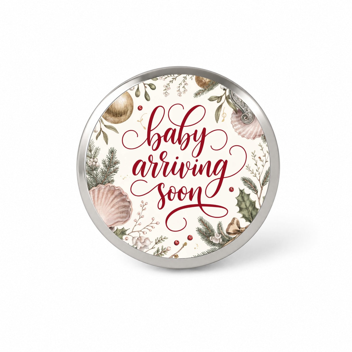 Baby Arriving Soon Christmas Novelty Hat Backpack Lapel Pin