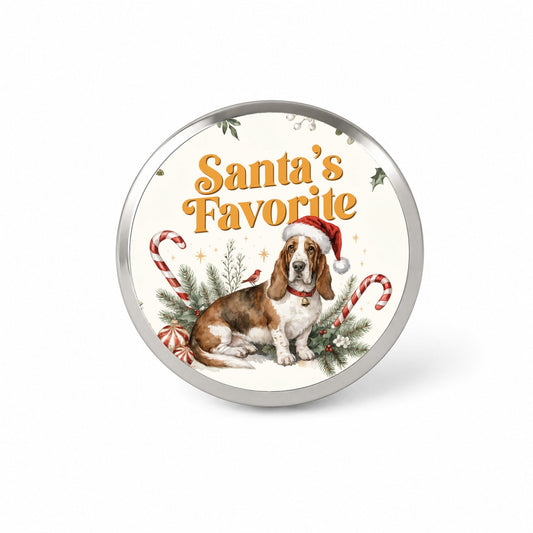 Basset Hound Dog Christmas Santa's Favorite Novelty Hat Backpack Lapel Pin