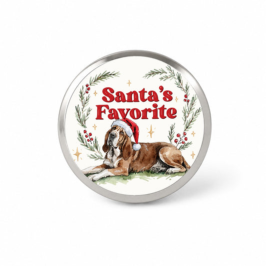 Bloodhound Dog Christmas Santa's Favorite Novelty Hat Backpack Lapel Pin