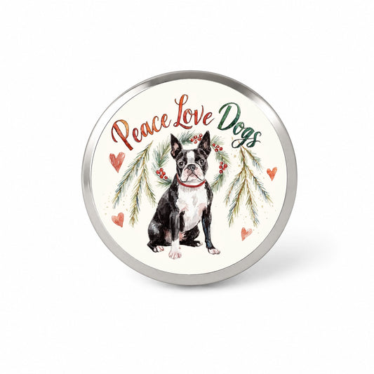 Boston Terrier Peace Love Dogs Christmas Novelty Hat Backpack Lapel Pin