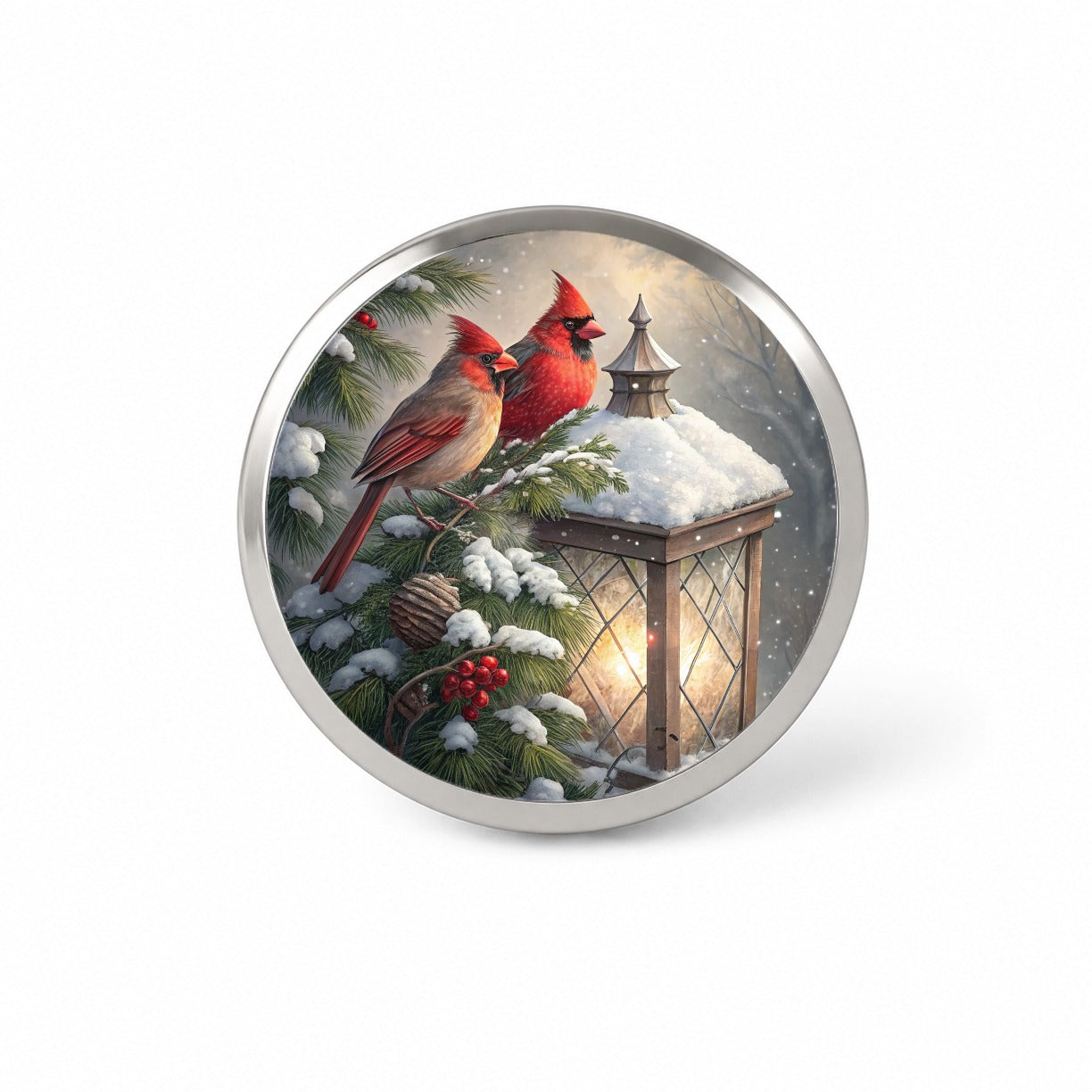 Cardinal Birds Snow Lantern Christmas Novelty Hat Backpack Lapel Pin
