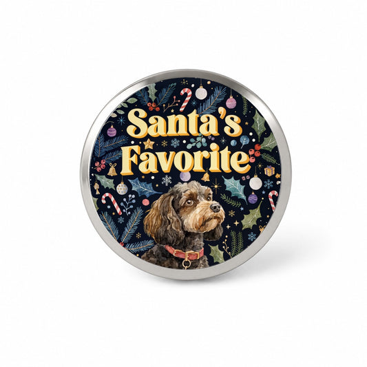 Cavapoo Dog Christmas Santa's Favorite Novelty Hat Backpack Lapel Pin