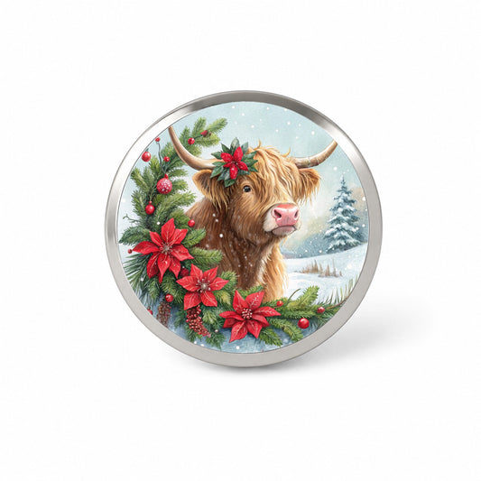 Christmas Highland Cow Novelty Hat Backpack Lapel Pin