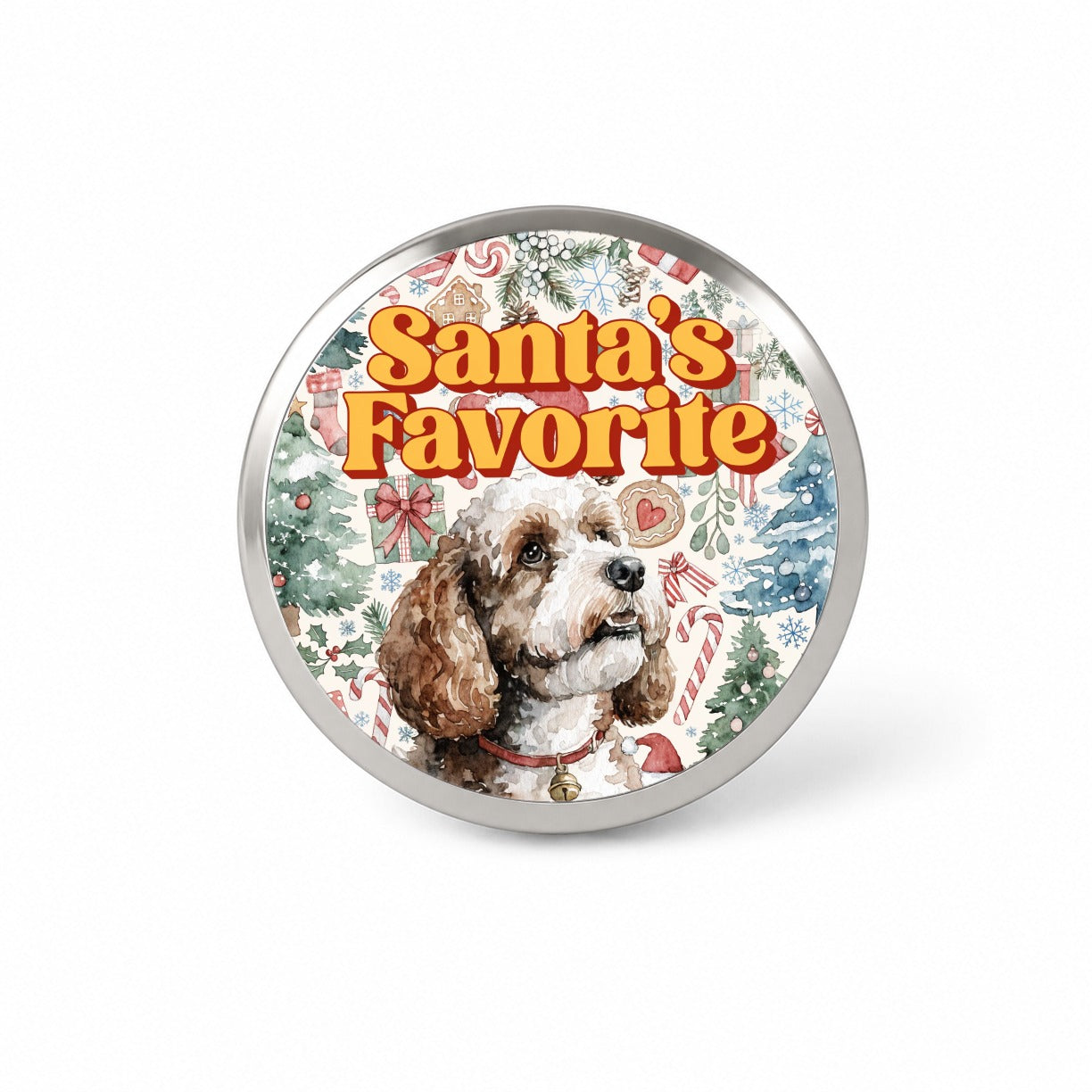 Cockapoo Dog Christmas Santa's Favorite Novelty Hat Backpack Lapel Pin