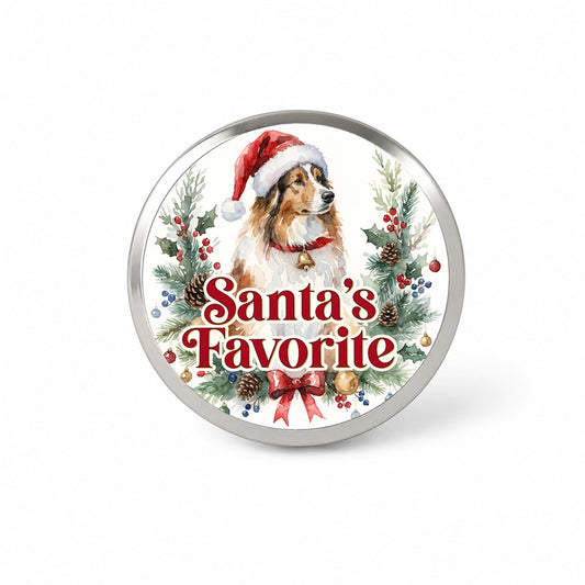 Collie Dog Christmas Santa's Favorite Novelty Hat Backpack Lapel Pin