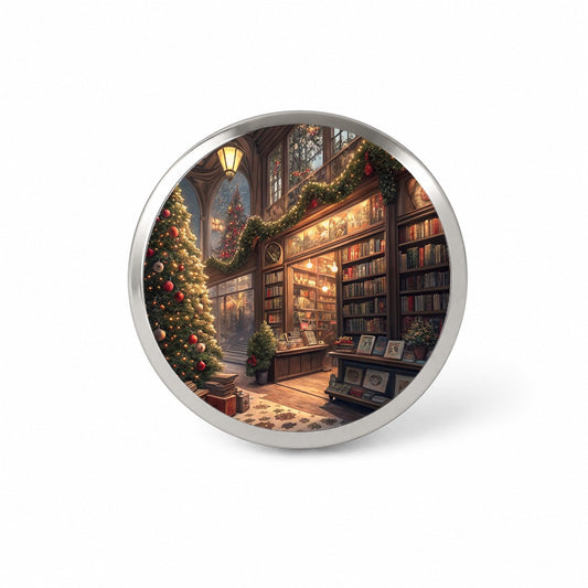 Cozy Christmas Bookstore Library Novelty Hat Backpack Lapel Pin