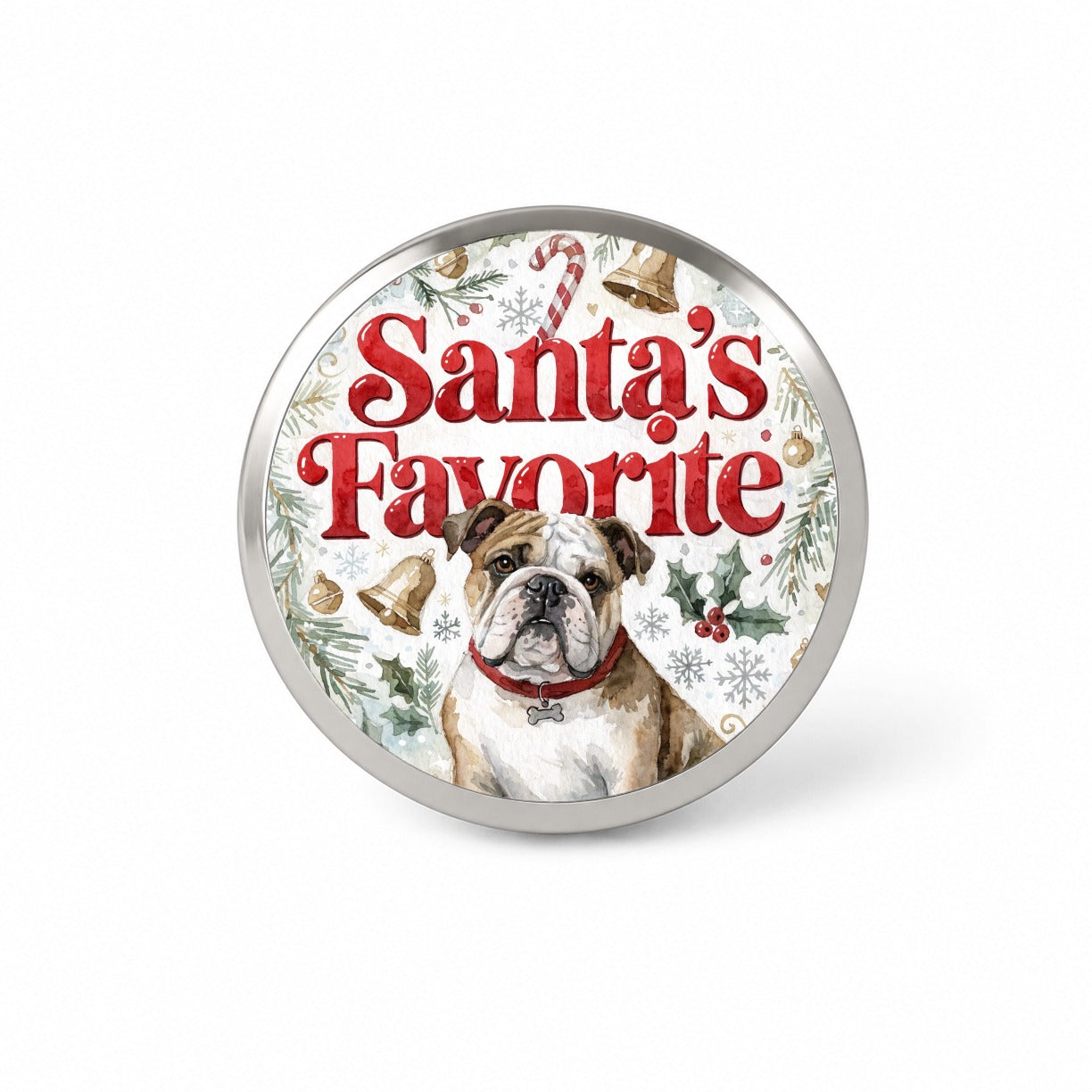 English Bulldog Christmas Santa's Favorite Novelty Hat Backpack Lapel Pin