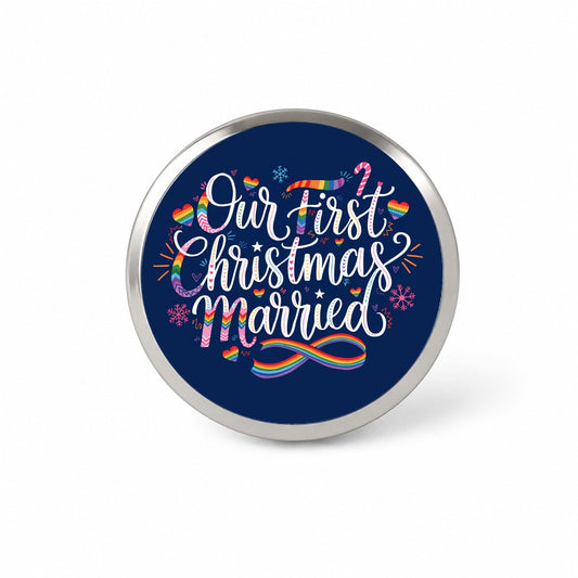 First Christmas Married Pride LGBTQ Novelty Hat Backpack Lapel Pin
