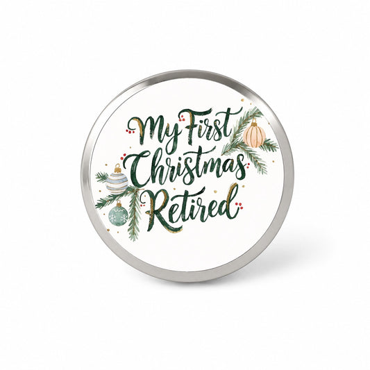 First Christmas Retired Script Novelty Hat Backpack Lapel Pin
