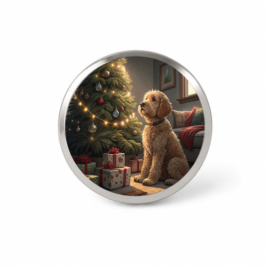 Goldendoodle Sitting Christmas Novelty Hat Backpack Lapel Pin
