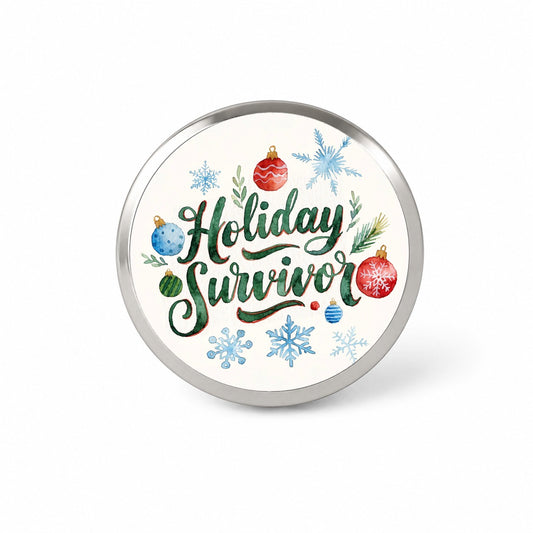 Holiday Survivor Christmas Green Script Novelty Hat Backpack Lapel Pin