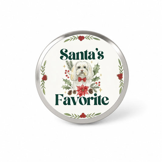 Maltese Dog Christmas Santa's Favorite Novelty Hat Backpack Lapel Pin
