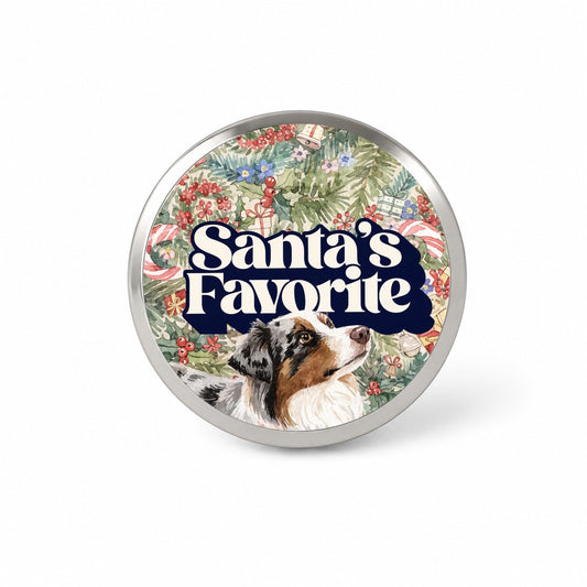 Miniature Australian Shepherd Mini Aussie Dog Christmas Santa's Favorite Novelty Hat Backpack Lapel Pin