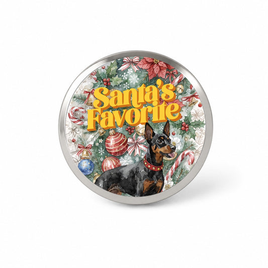 Miniature Pinscher Dog Christmas Santa's Favorite Novelty Hat Backpack Lapel Pin