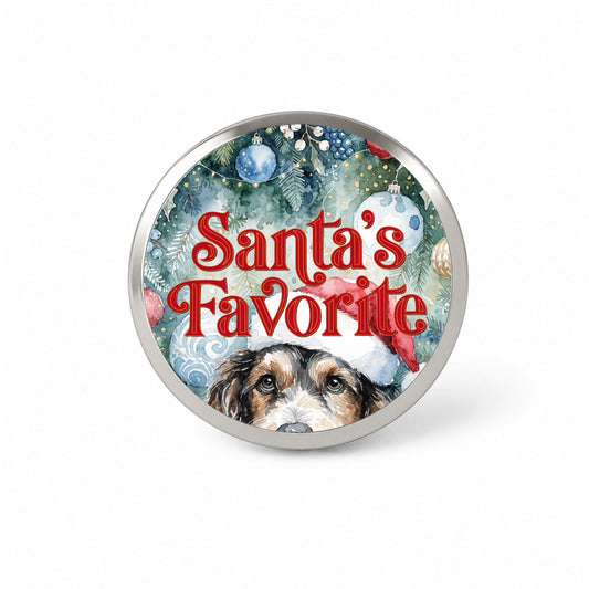 Mixed Breed Dog Christmas Santa's Favorite Novelty Hat Backpack Lapel Pin