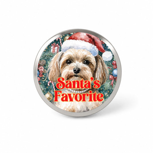 Morkie Dog Christmas Santa's Favorite Novelty Hat Backpack Lapel Pin