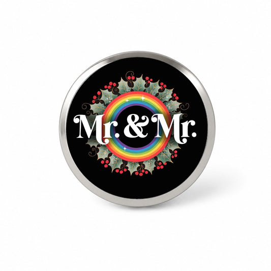 Mr and Mr Pride Gay Rainbow Christmas Wreath Novelty Hat Backpack Lapel Pin