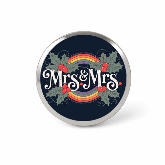 Mrs and Mrs Pride Gay Lesbian LGBTQ Double Rainbow Christmas Novelty Hat Backpack Lapel Pin
