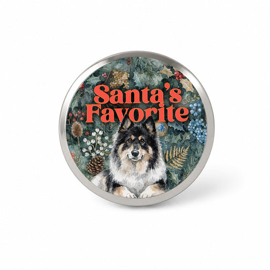 Norwegian Elkhound Dog Christmas Santa's Favorite Novelty Hat Backpack Lapel Pin