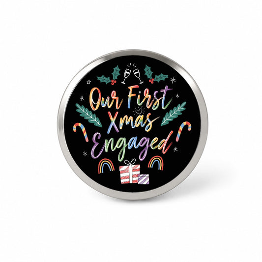 Our First Christmas Xmas Engaged LGBTQ Pride Cute Novelty Hat Backpack Lapel Pin