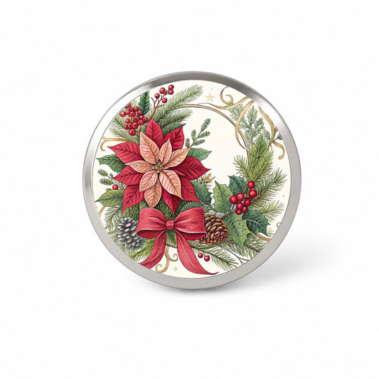 Poinsettias Holly Berries Christmas Novelty Hat Backpack Lapel Pin