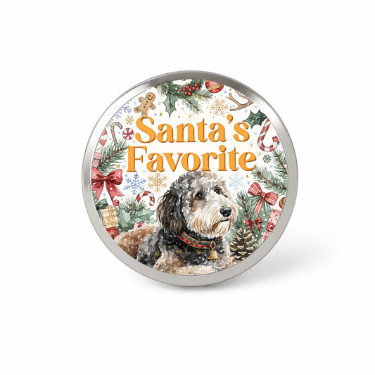 Sheepadoodle Dog Christmas Santa's Favorite Novelty Hat Backpack Lapel Pin