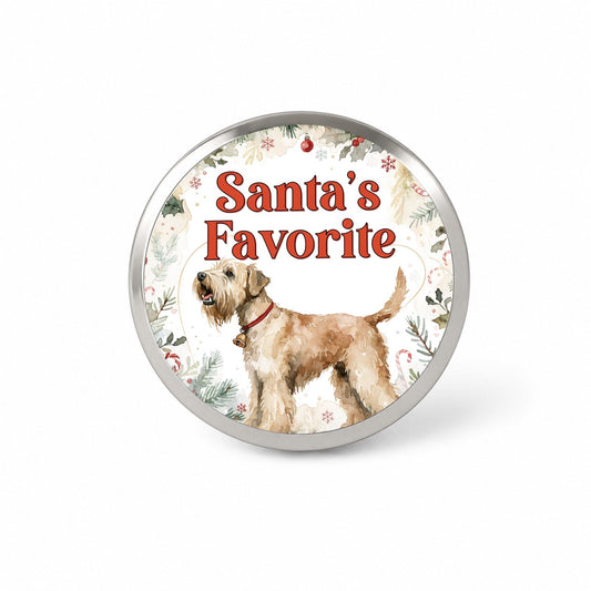 Soft Coated Wheaten Terrier Dog Christmas Santa's Favorite Novelty Hat Backpack Lapel Pin