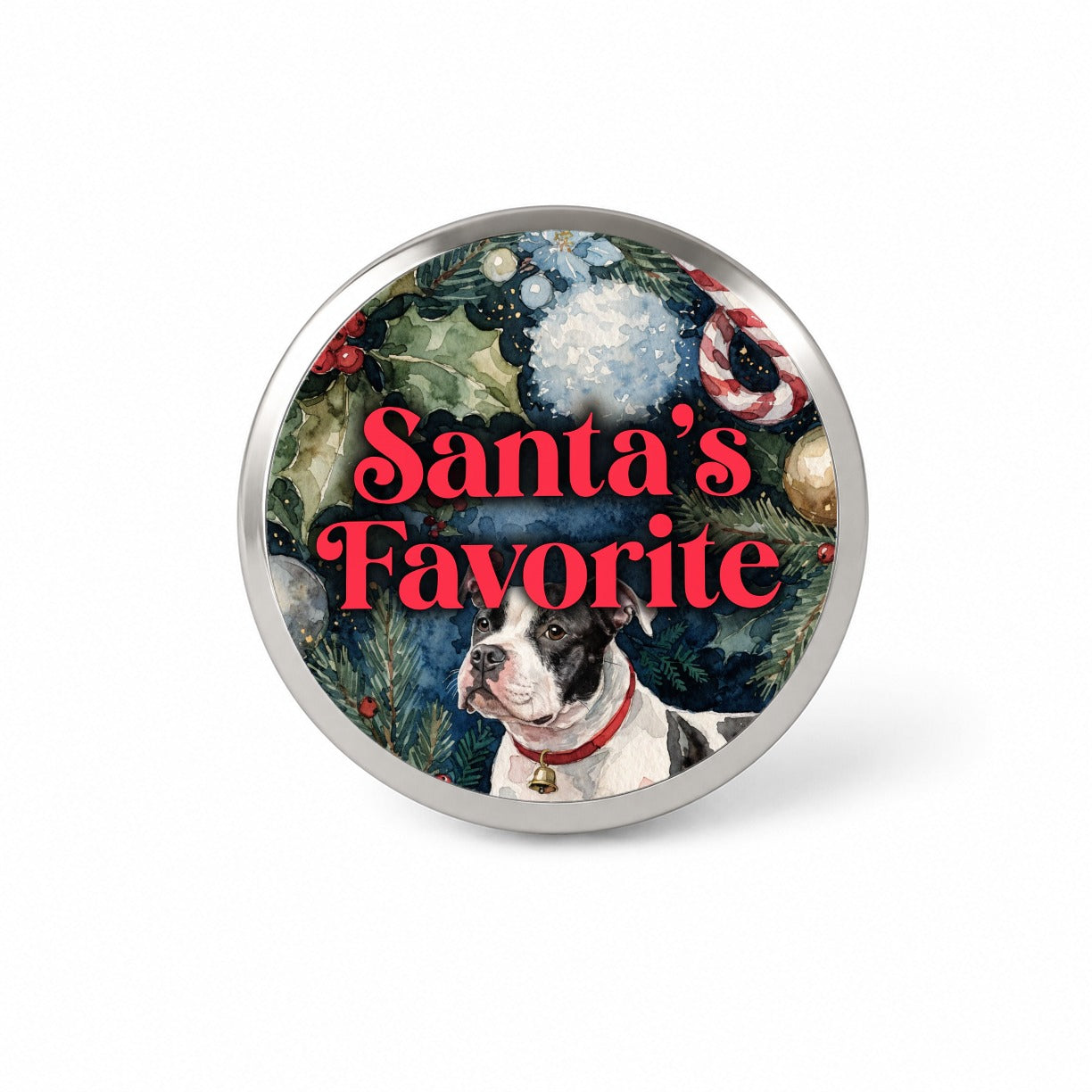 Staffordshire Bull Terrier Dog Christmas Santa's Favorite Novelty Hat Backpack Lapel Pin