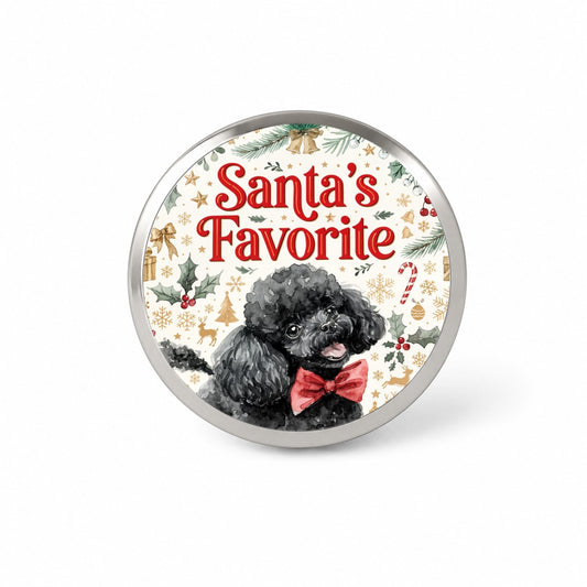 Toy Poodle Dog Christmas Santa's Favorite Novelty Hat Backpack Lapel Pin
