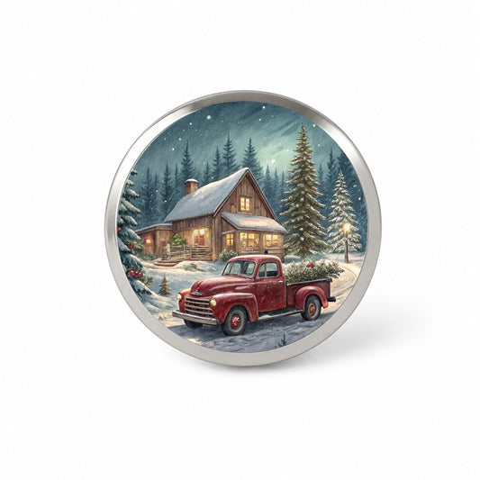 Vintage Americana Christmas Tree In Red Truck Novelty Hat Backpack Lapel Pin