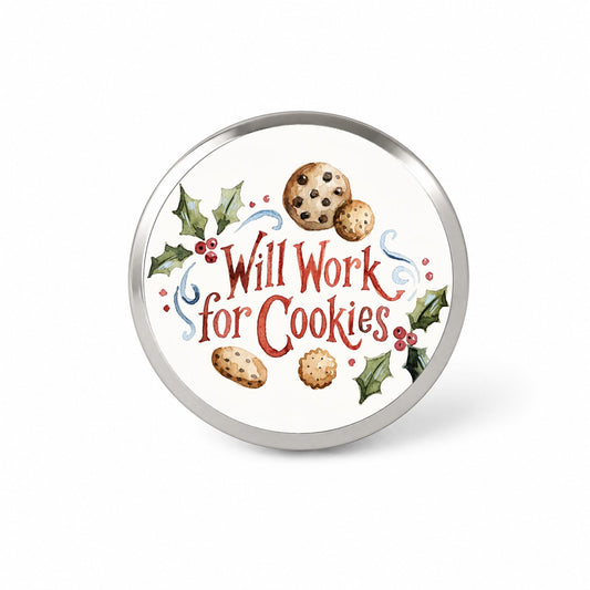 Will Work For Cookies Christmas Funny Novelty Hat Backpack Lapel Pin