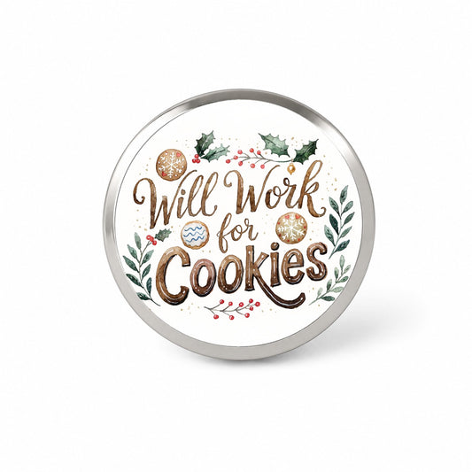 Will Work For Cookies Christmas Novelty Hat Backpack Lapel Pin