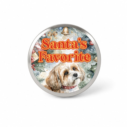 Yorkipoo Dog Christmas Santa's Favorite Novelty Hat Backpack Lapel Pin