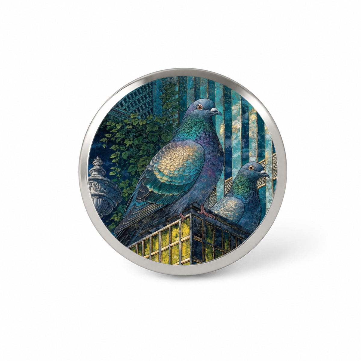 City Pigeons On A Roof Novelty Hat Backpack Lapel Pin